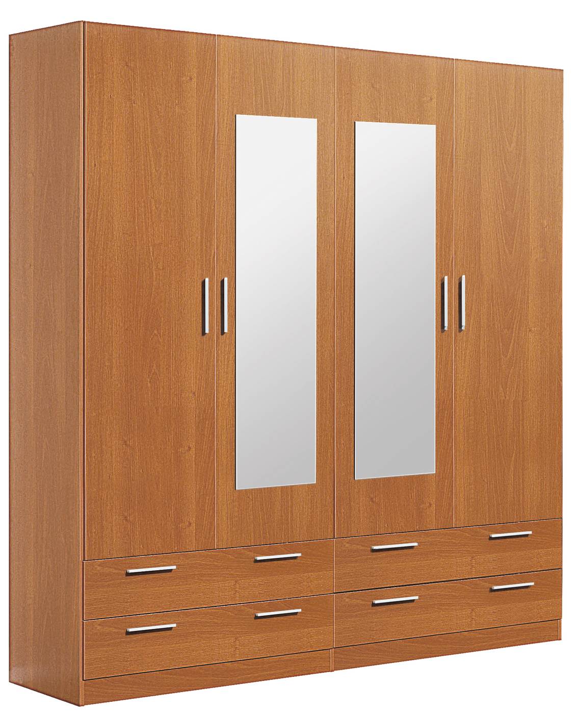 Armario de 220 cm. de altura color cerezo, de 4 puertas con lunas y 4 cajones